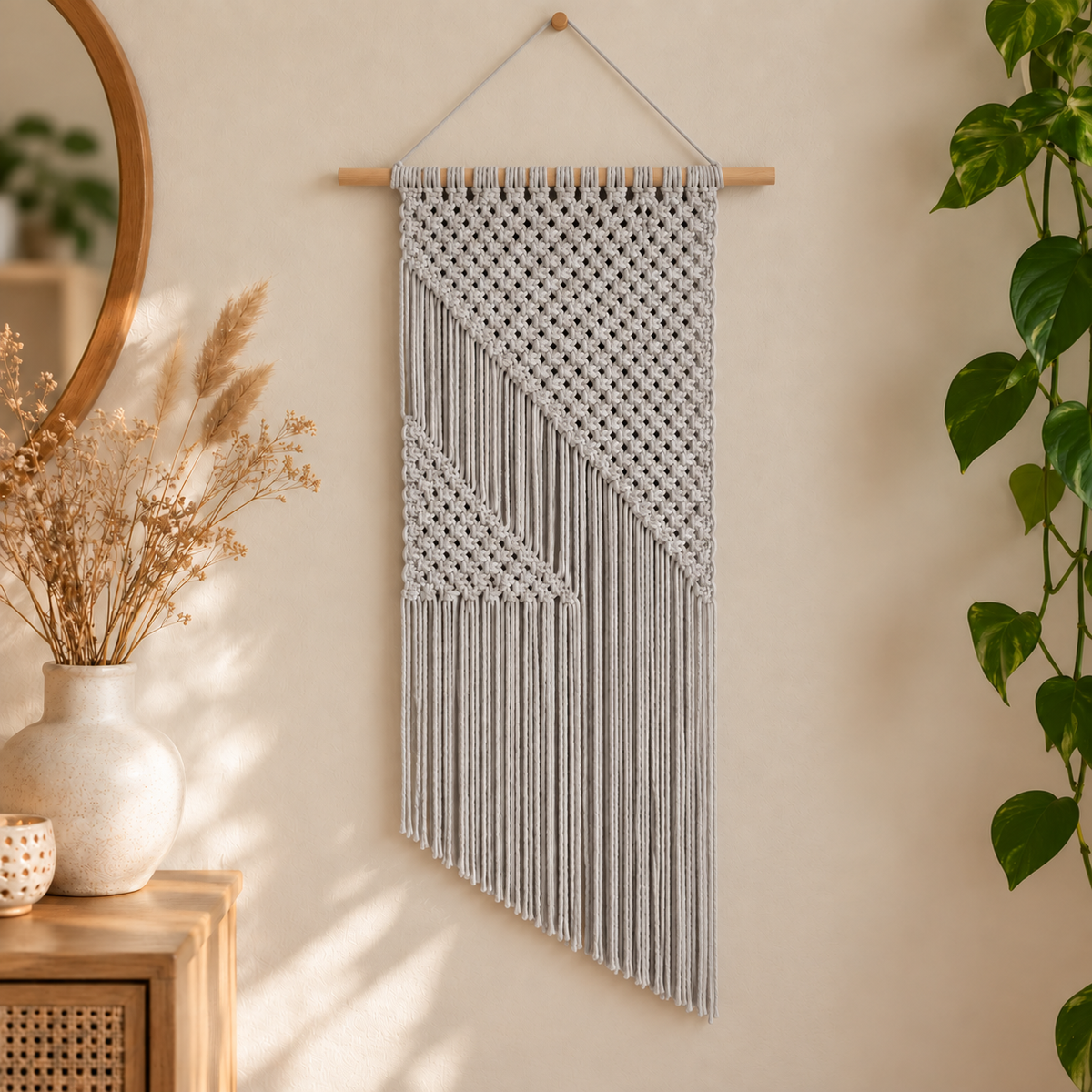 Nova macramé wandkleed - Lichtgrijs