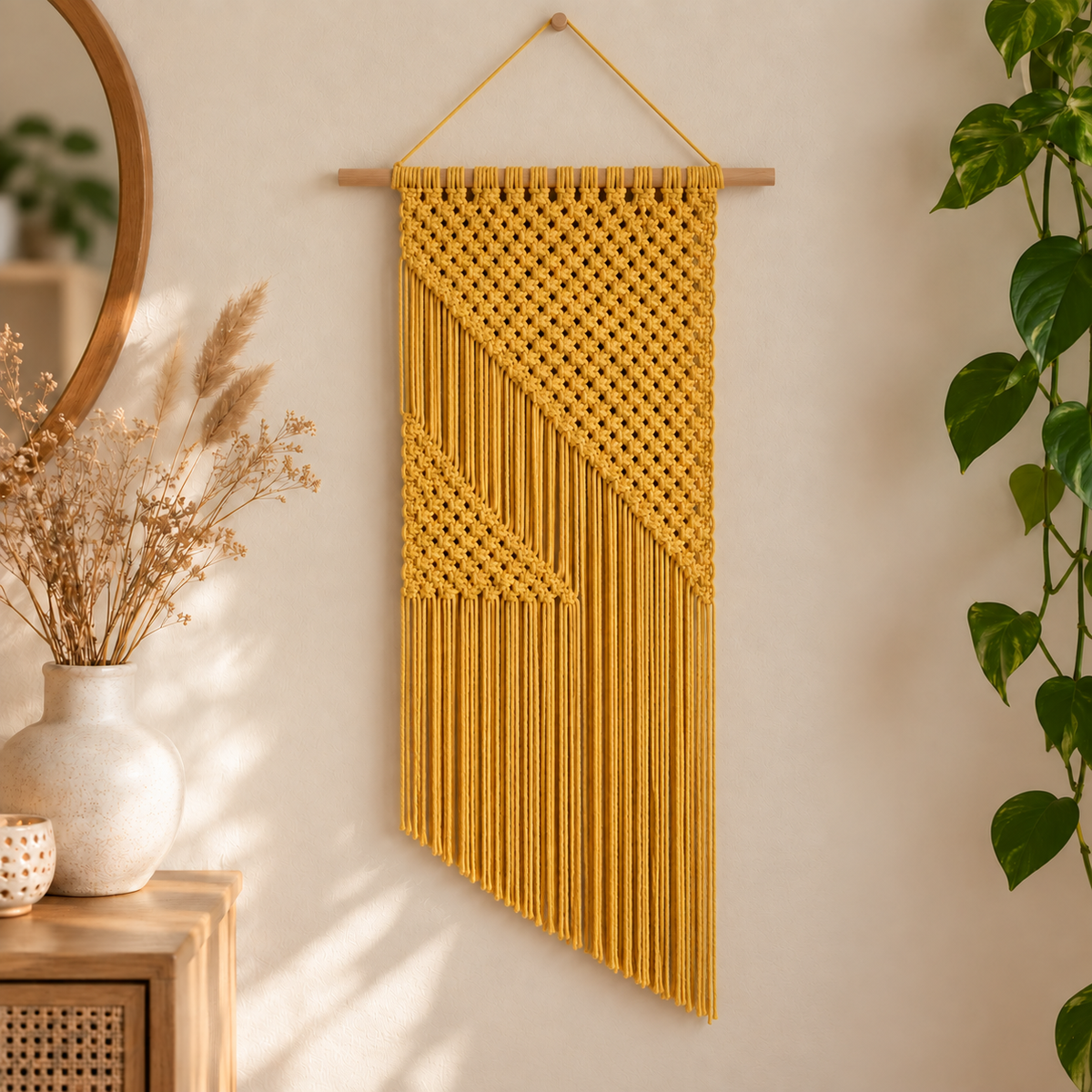 Nova macramé wandkleed - Mosterd