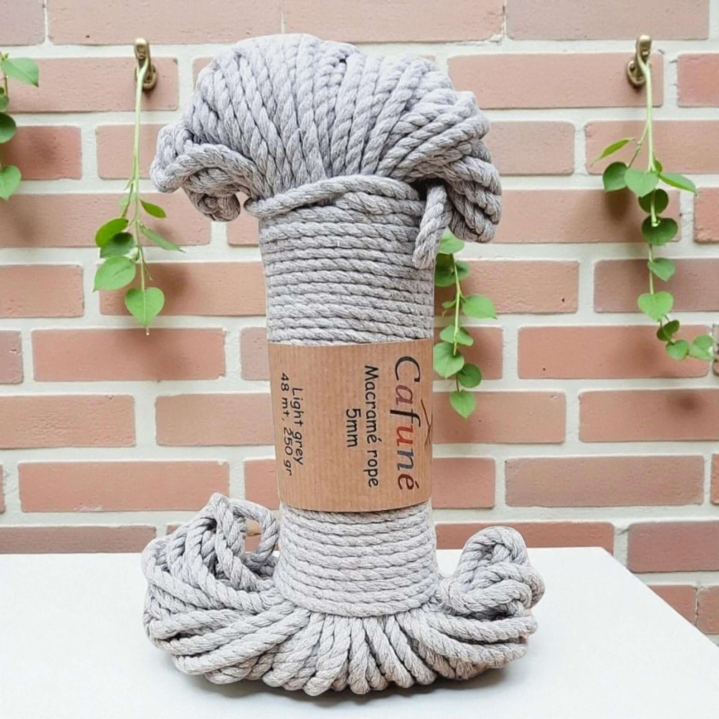 Cafune Macrame Touw 5mm -Bundel-Lichtgrijs voor plantenhangers, sleutelhangers en wankleden