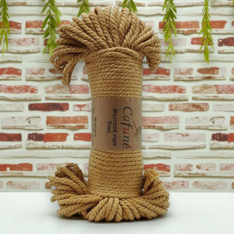 Cafune Macrame Touw 5mm -Bundel-Mosterd voor plantenhangers, sleutelhangers en wankleden