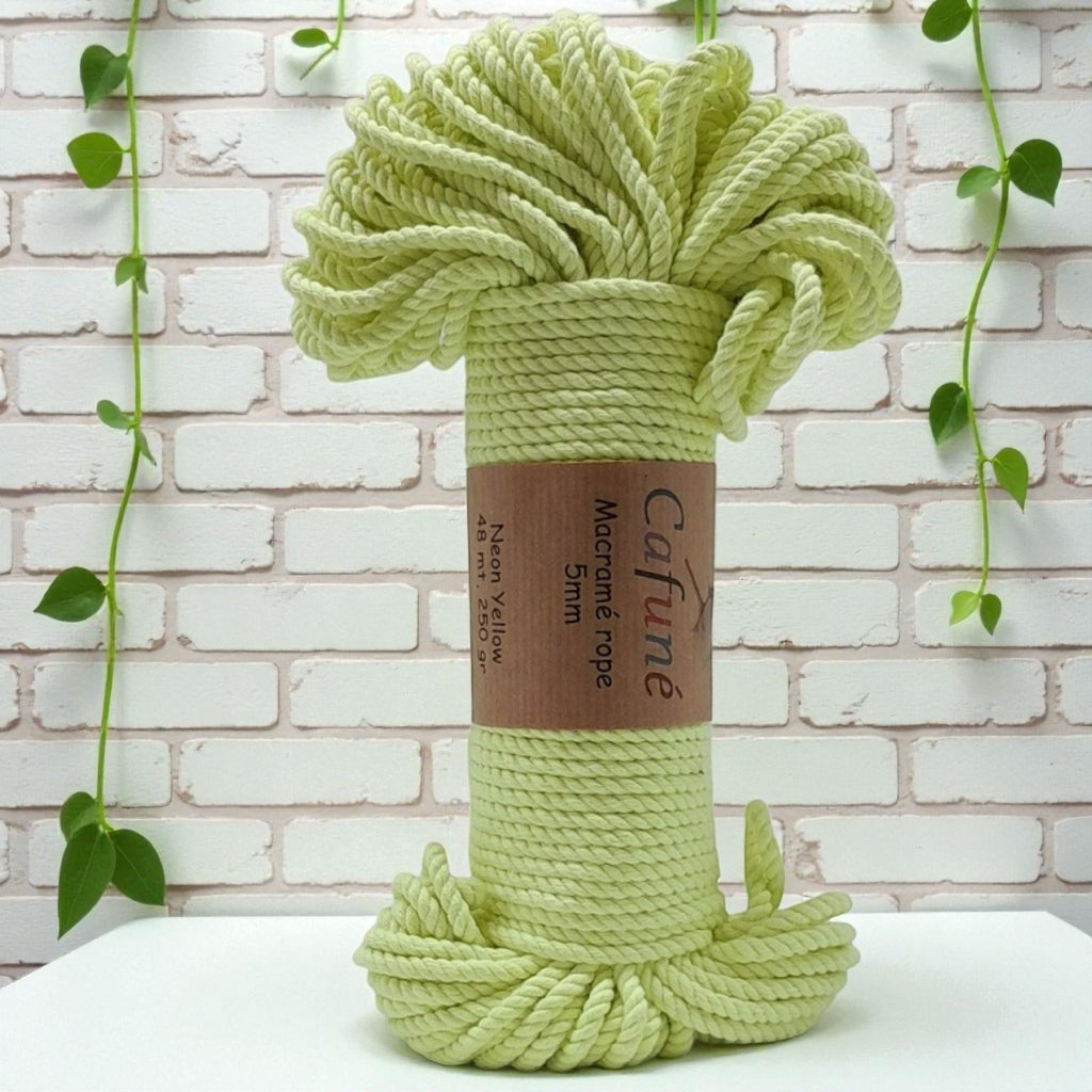 Cafune Macrame Touw 5mm -Bundel-Neon Geel voor plantenhangers, sleutelhangers en wankleden