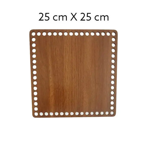 Bruine, vierkante houten bodem, 3 mm dik, 25x25 cm, met gaten voor draadwerk.
