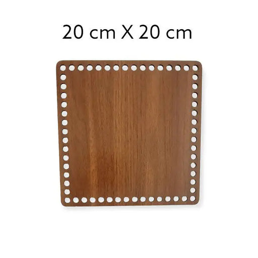 Bruine, vierkante houten bodem, 3 mm dik, 20x20cm, met gaten voor draadwerk