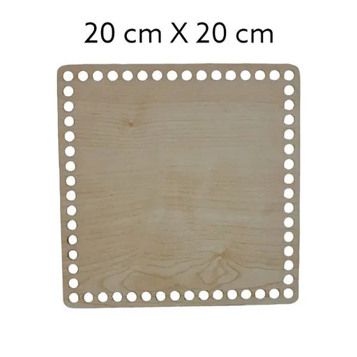 Natuurkleurige, vierkante houten bodem, 3 mm dik, 20x20 cm, met gaten voor draadwerk.