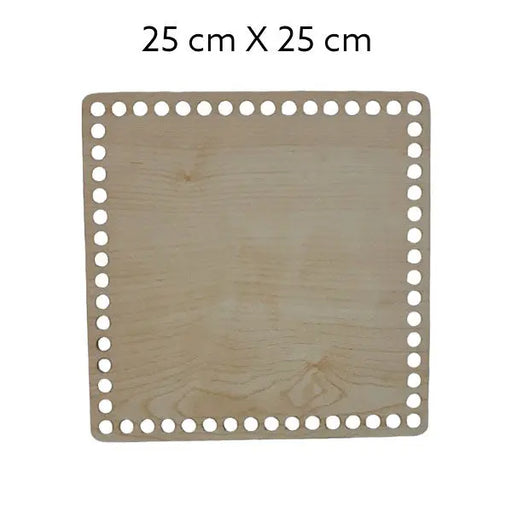Natuurkleurige, vierkante houten bodem, 3 mm dik, 25x25 cm, met gaten voor draadwerk.