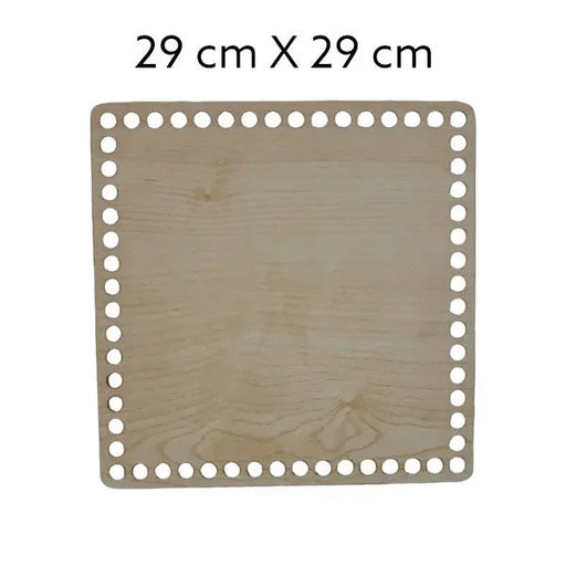 Natuurkleurige, vierkante houten bodem, 3 mm dik, 29x29 cm, met gaten voor draadwerk.