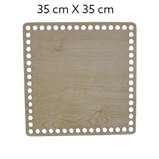 Natuurkleurige, vierkante houten bodem, 3 mm dik, 35x35 cm, met gaten voor draadwerk.