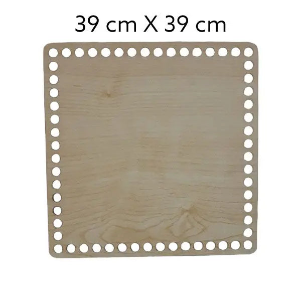 Natuurkleurige, vierkante houten bodem, 3 mm dik, 39x39 cm, met gaten voor draadwerk.