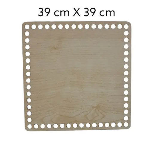 Natuurkleurige, vierkante houten bodem, 3 mm dik, 39x39 cm, met gaten voor draadwerk.